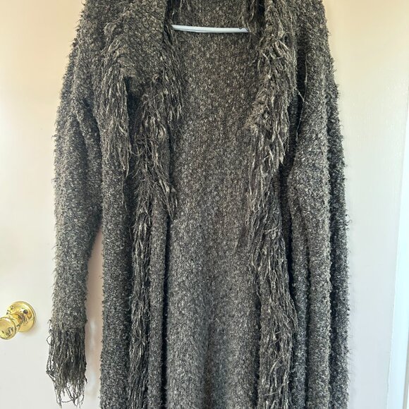 Long, open grey heather cardigan with fringe - Picture 9 of 9